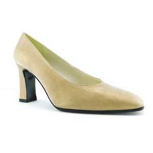 STUART WEITZMAN Shimmer Gold Lag Block Heel Evening Pumps 6.5